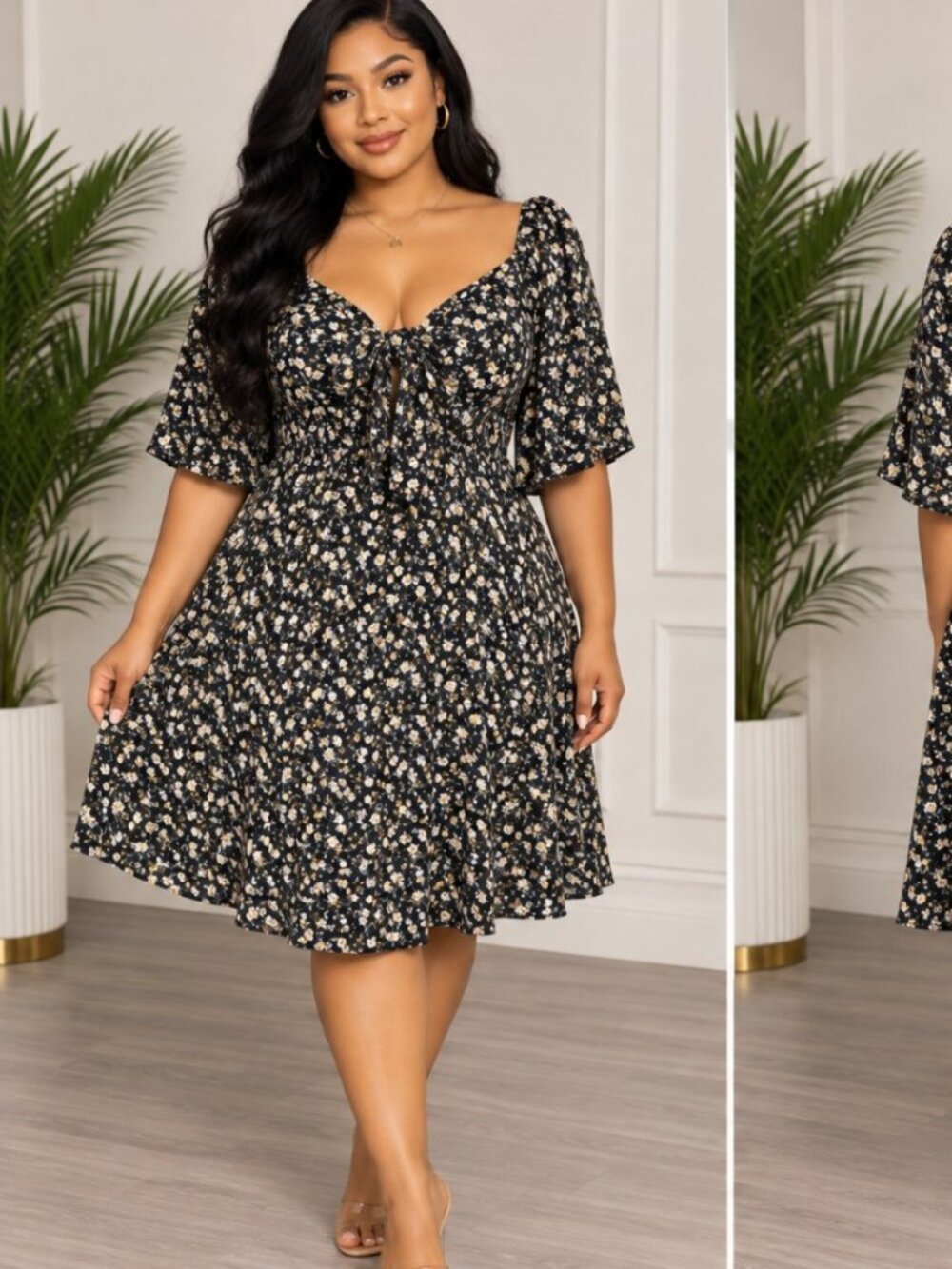 Dokotoo Floral Date Night Tie Front Womens Mini Dress Size XL Short Puff Sleeve